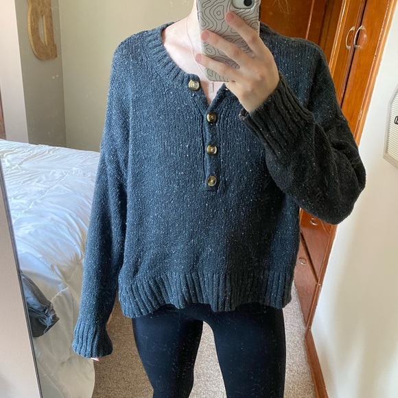 AMERICAN EAGLE QUARTER BUTTON UP SWEATER CHARCOAL LG - Picture 1 of 3